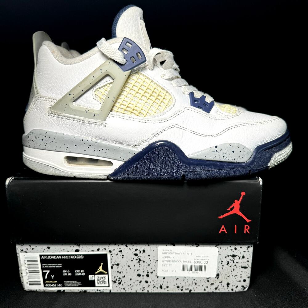 Size 7 - Nike Air Jordan 4 Retro GS Midnight Navy Men's Shoes - Picture 1 of 9